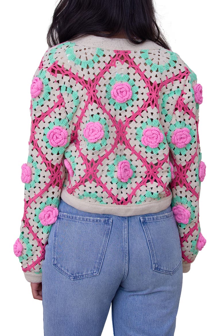 Granny Square Open Front Cardigan, Alternate, color, IVORY