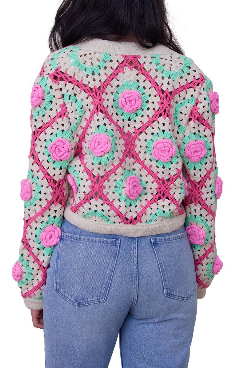 SAACHI Granny Square Open Front Cardigan, Alternate, color, Ivory