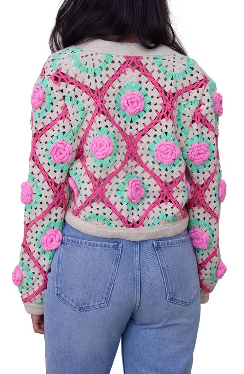 Saachi Granny Square Open Front Cardigan In White