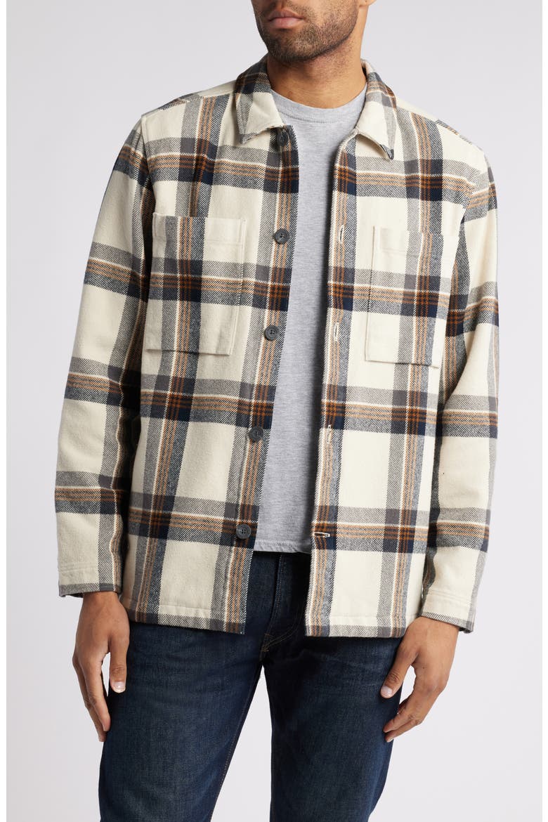 Singi Organic Cotton Flannel Overshirt, Main, color, CHALK WHITE-DARK NAVY