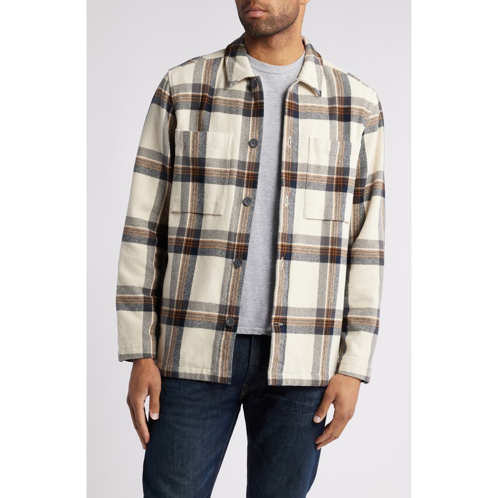 Fjall Raven Fjällräven Singi Organic Cotton Flannel Overshirt In Chalk White-dark Navy