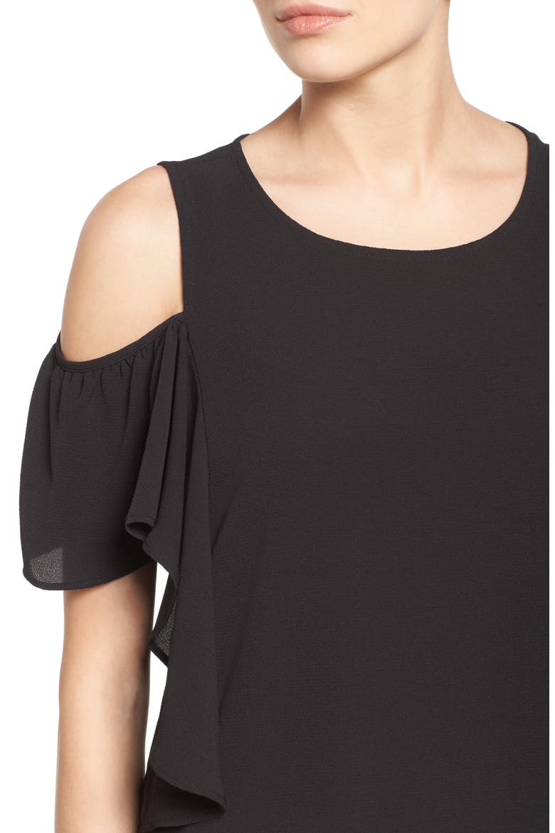 Cold Shoulder Ruffle Sleeve Top, Alternate, color, BLACK