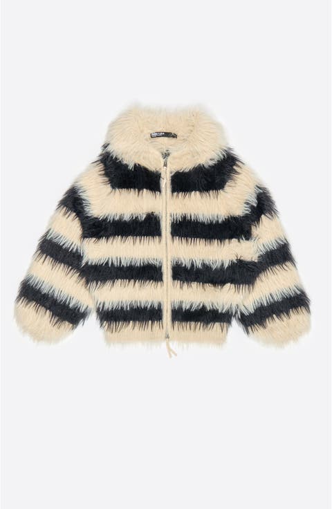 Oversize Striped Fur Cardigan