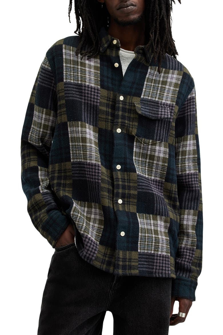 Hopton Plaid Cotton Button-Up Shirt Jacket, Main, color, KHAKI GREEN