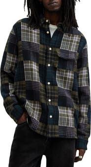 AllSaints Hopton Plaid Cotton Button-Up Shirt Jacket