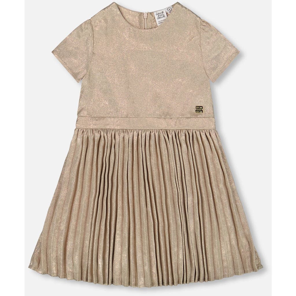 Deux Par Deux Short Sleeve Dress With Pleated Skirt In Gray