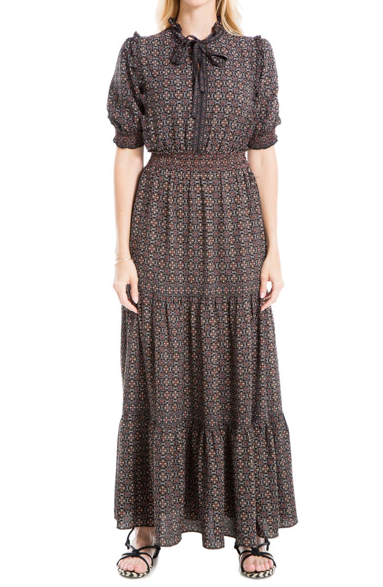 MAX STUDIO Keyhole Puff Sleeve Tiered Maxi Dress, Main, color, 