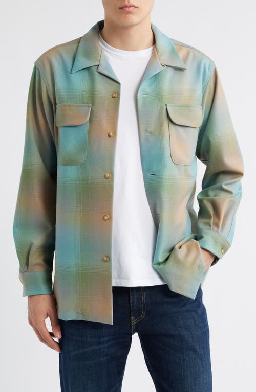 Pendleton Board Plaid Lined Wool Button-Up Shirt in Green/Tan Ombre  product