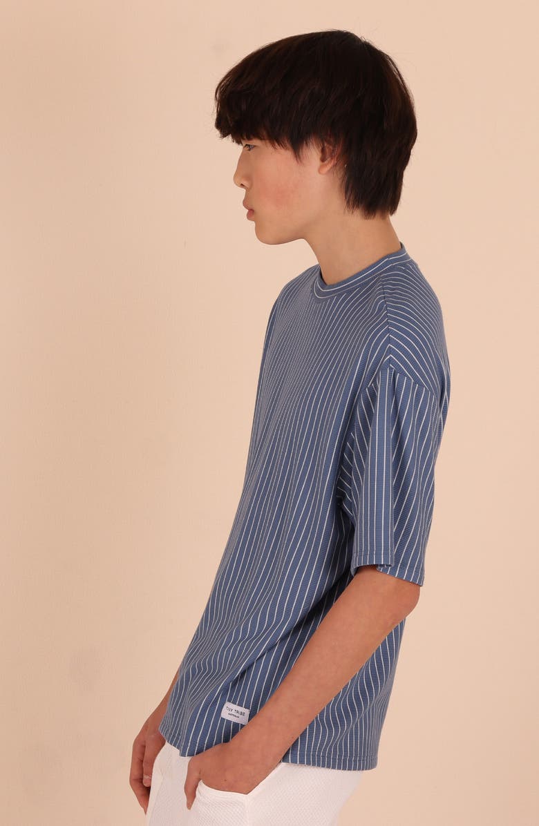 TINY TRIBE Rib Vertical Stripe T-Shirt, Alternate, color, Blue