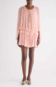 Long Sleeve Organic Silk Muslin Cape Minidress
