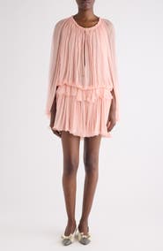 Chloé Long Sleeve Organic Silk Muslin Cape Minidress