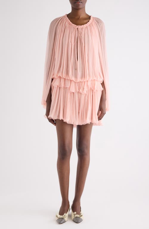 Chloé Women Pink Mini Dress With Drawstring On The Front And Cape Design In Silk Woman In Neutral