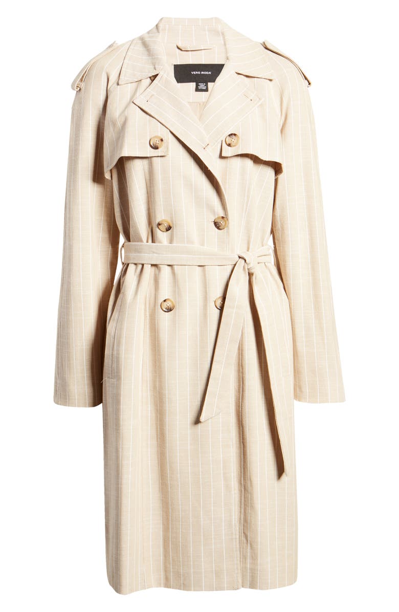 VERO MODA Poppy Kenzie Pinstripe Cotton Blend Trench Coat, Alternate, color,