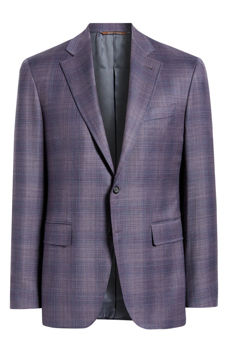 Canali Kei Trim Fit Purple Mélange Shadow Plaid Wool Sport Coat, Alternate, color, Purple