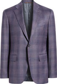 Canali Kei Trim Fit Purple Mélange Shadow Plaid Wool Sport Coat