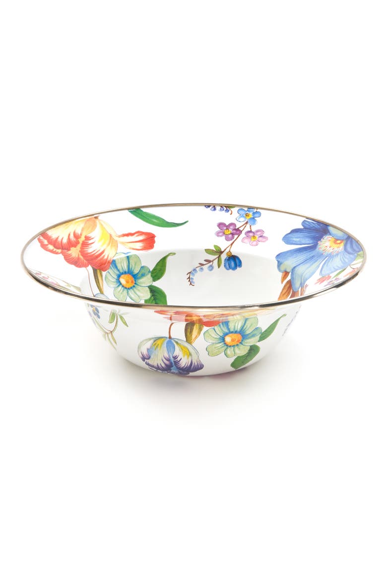 Flower Market Enameled Steel Serving Bowl, Main, color, WHITE MULTI