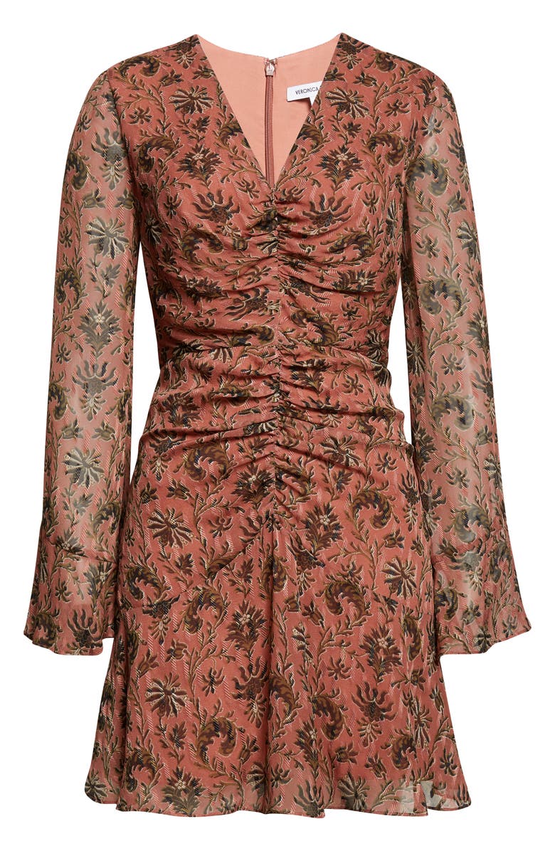 Veronica Beard Beaty Long Sleeve Silk Blend Dress, Alternate, color, Deep Rose Multi