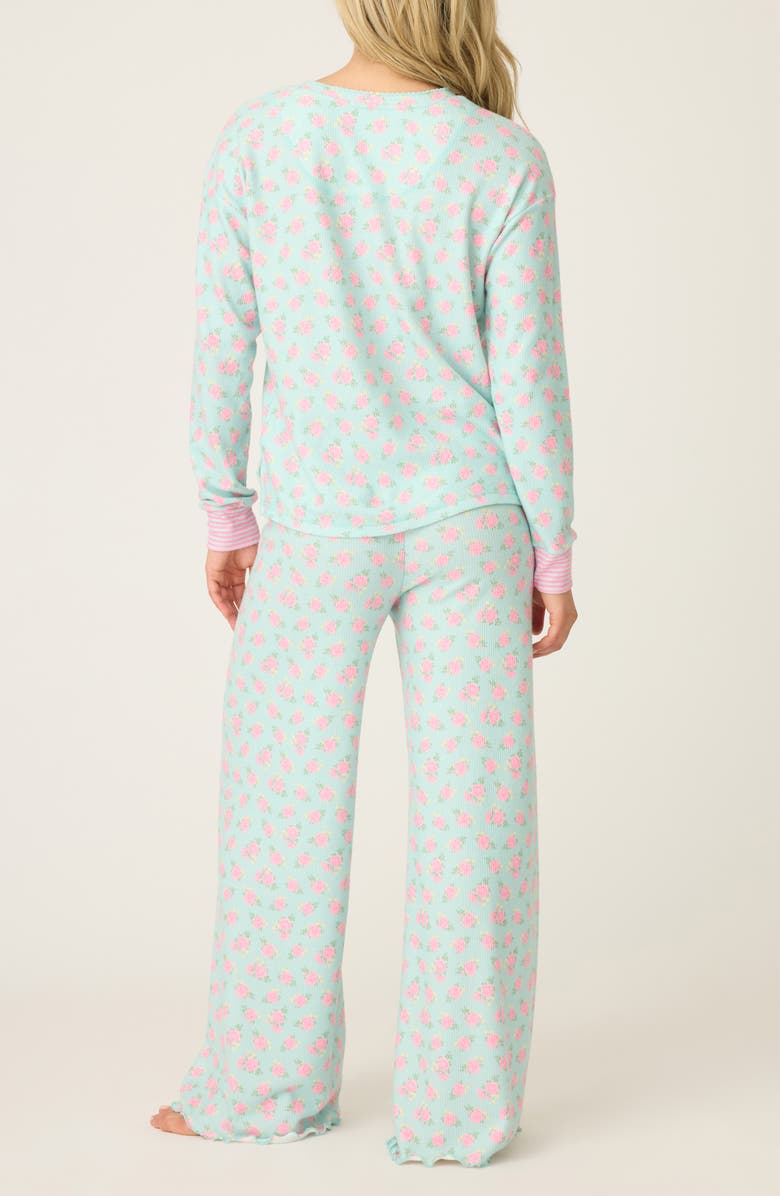 PJ Salvage Secret Garden Peachy Thermal Pajamas, Alternate, color, Light Mint