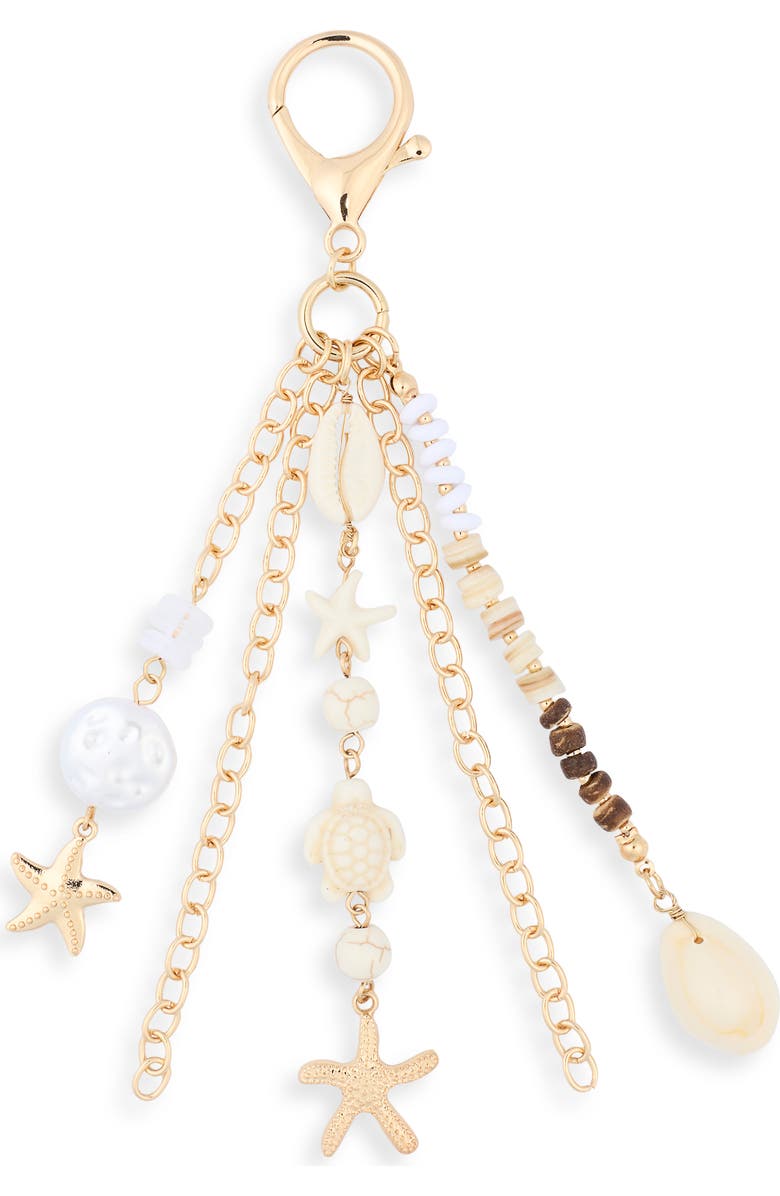 Leith Starfish Beaded Bag Charm, Main, color, White Multi- Gold