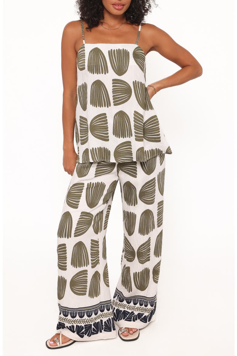 Brianna Palm Print Camisole & Wide Leg Pants Set, Main, color, GREEN PALM PRINT