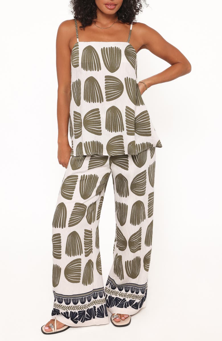 Petal & Pup Brianna Palm Print Camisole & Wide Leg Pants Set, Main, color, Green Palm Print