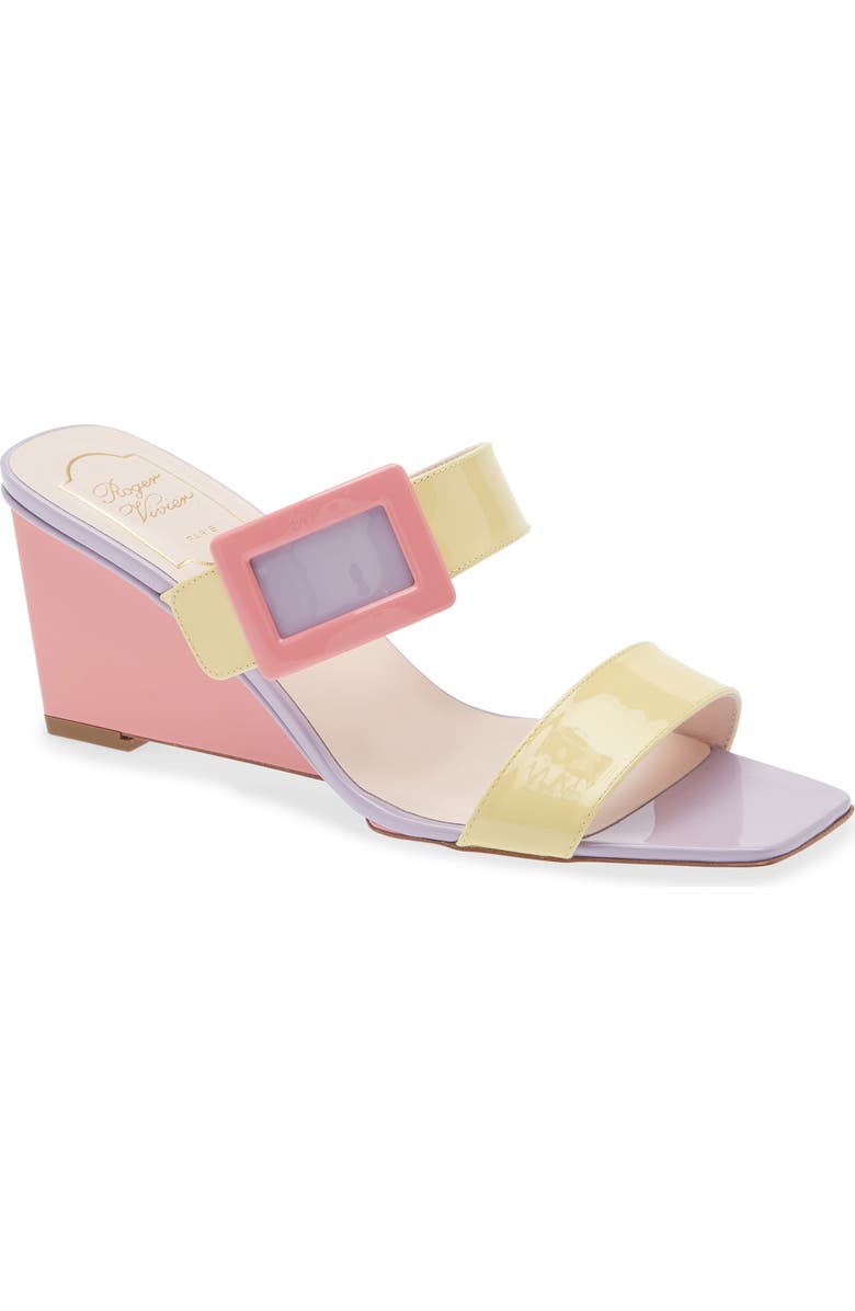 Roger Vivier Belle Vivier Colorblock Wedge Sandal, Main, color, Yellow/ Violet/ Pink