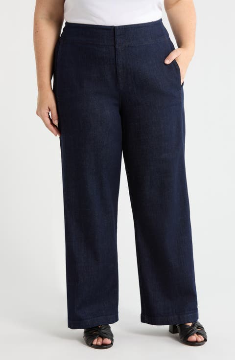 Wide Leg Denim Pants (Plus)
