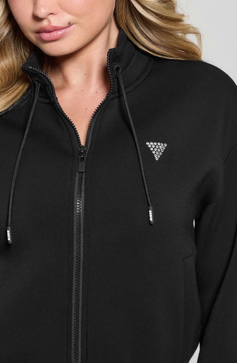 GUESS Ceclilia Crystal Logo Scuba Knit Zip Hoodie, Alternate, color, 