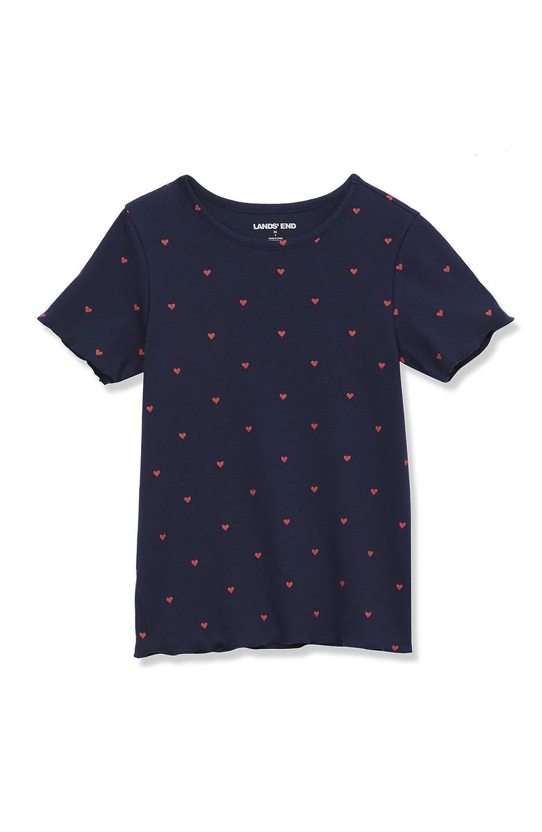Lands' End Girls Short Sleeve Ribbed Henley T-Shirt, Main, color, Deep Sea Navy Mini Hearts