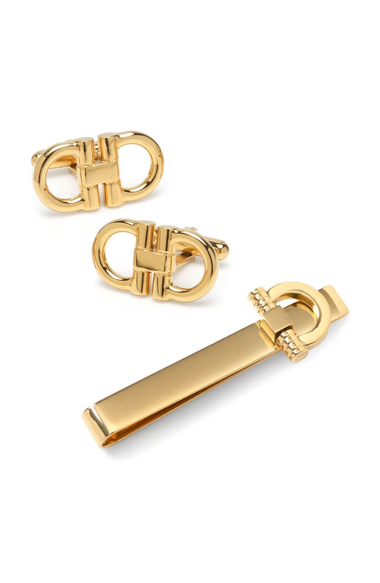 Cufflinks, Inc. Horsebit Cuff Links & Tie Bar Gift Set, Main, color, Gold