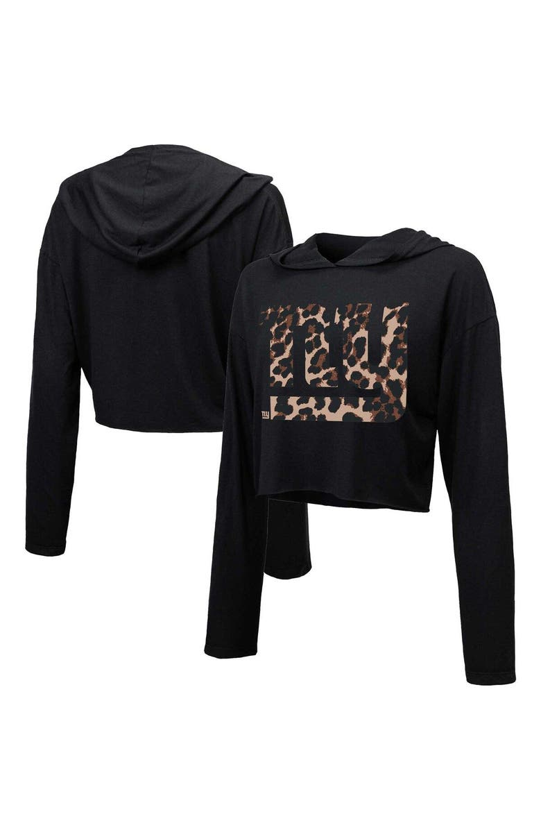 Majestic Threads Women's Majestic Threads Black New York Giants Leopard Cropped Pullover Hoodie, Main, color, Black