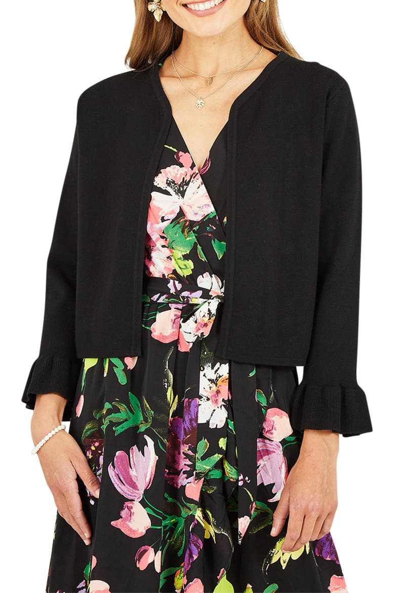 Bell Sleeve Cropped Cardigan, Alternate, color, Black
