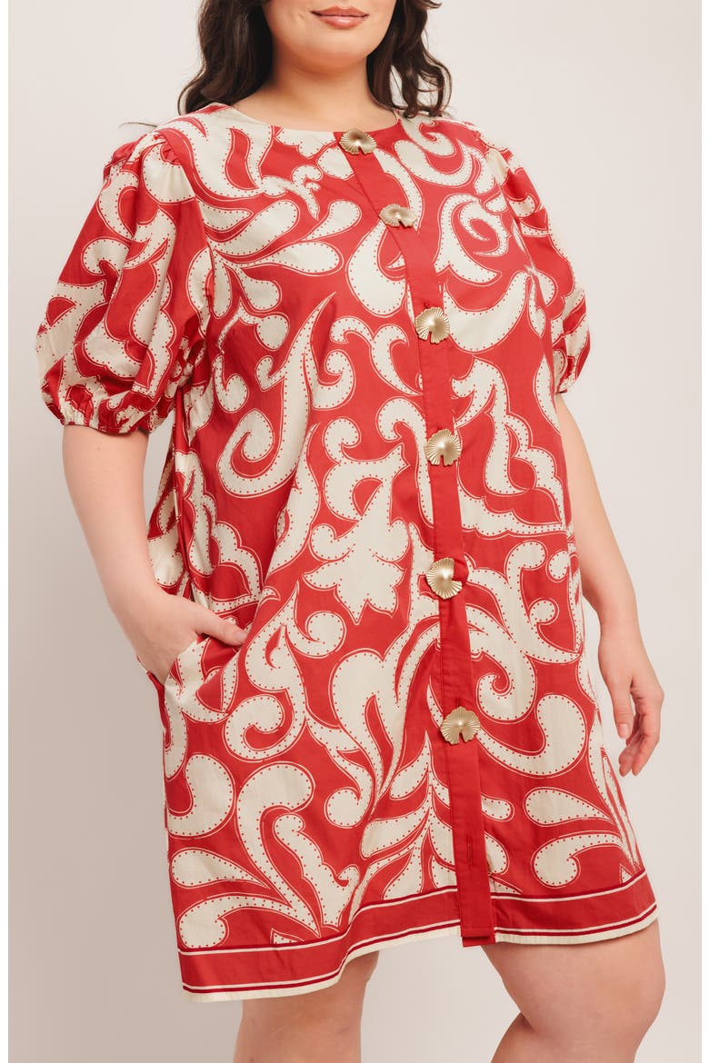 Print Cotton Minidress, Alternate, color, RED/ IVORY