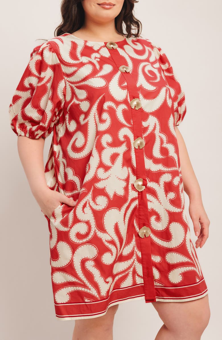 FLYING TOMATO Print Cotton Minidress, Alternate, color, Red/ Ivory