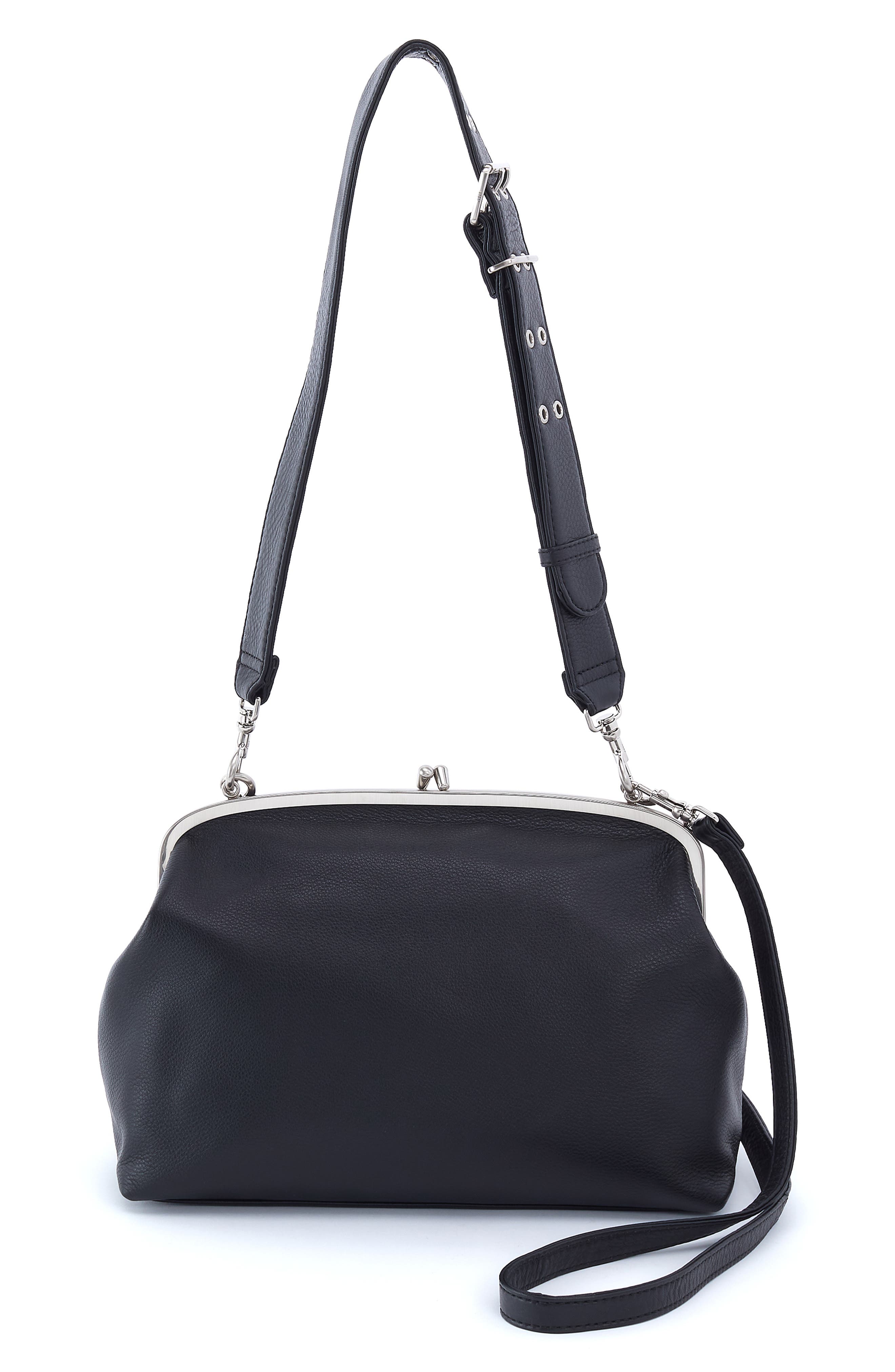 Alba Large Frame Leather Shoulder Bag, Alternate, color, BLACK