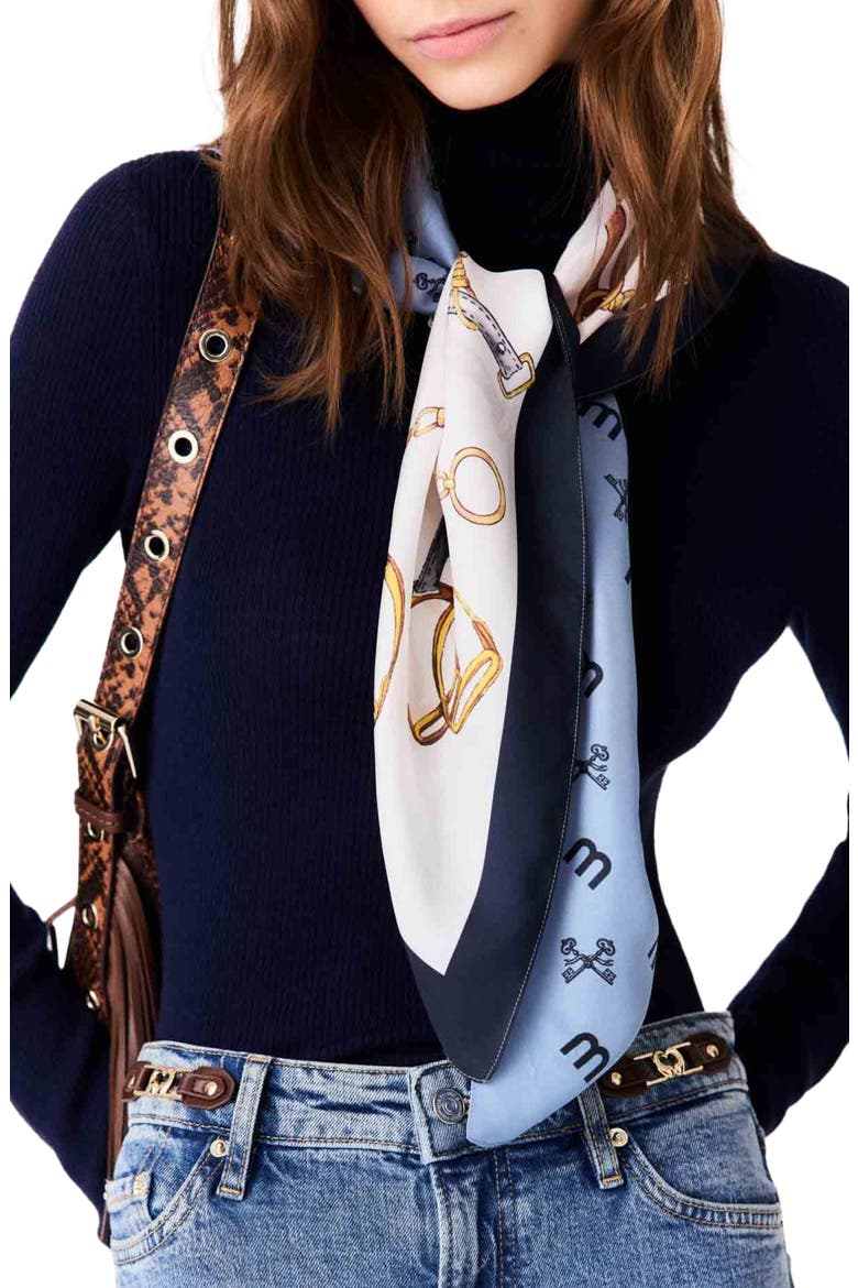 Equestrian motif silk scarf, Alternate, color, Blue