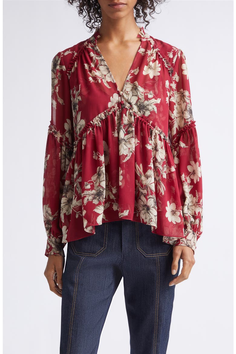 Edeline Handsketched Floral Top, Main, color, BERRYWINE/ GARDENIA