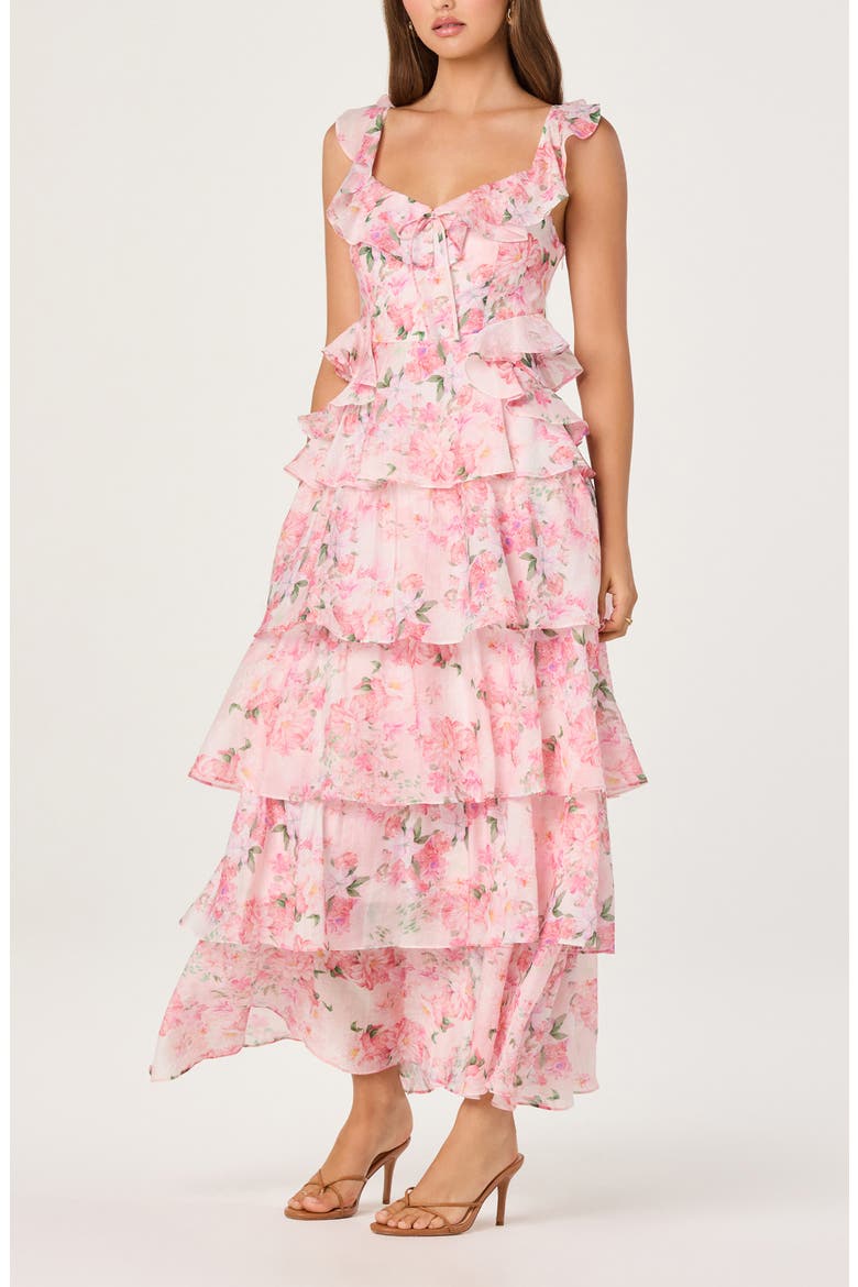 Adessa Floral Ruffle Trim Tiered Dress, Alternate, color, PINK FLORAL