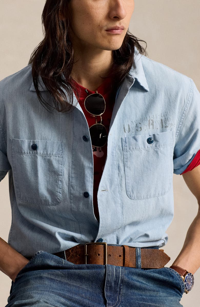 Polo Ralph Lauren Short Sleeve Chambray Button-Up Shirt, Alternate, color,