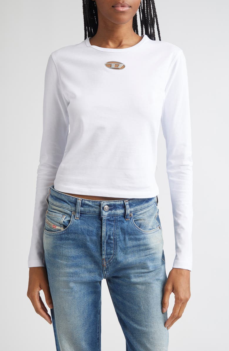 DIESEL<sup>®</sup> Metallic Oval D Cutout T-Shirt, Main, color, White