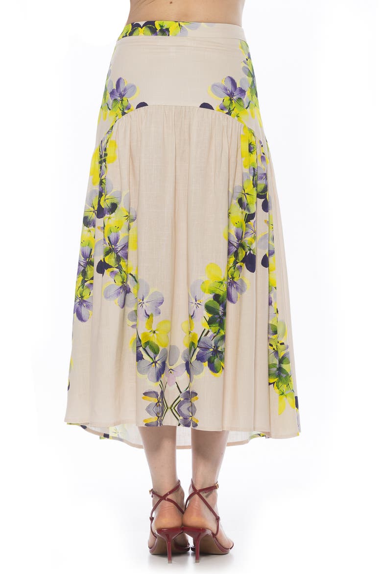 Michel High Waist Shirred Midi Skirt, Alternate, color, IVORY FLORAL