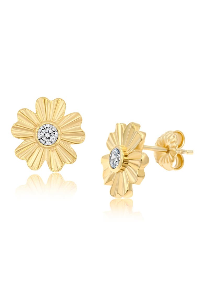 Fluted Flower Cubic Zirconia Stud Earrings, Alternate, color, GOLD
