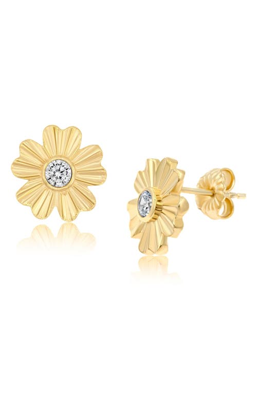 Shymi Fluted Flower Cubic Zirconia Stud Earrings In Gold
