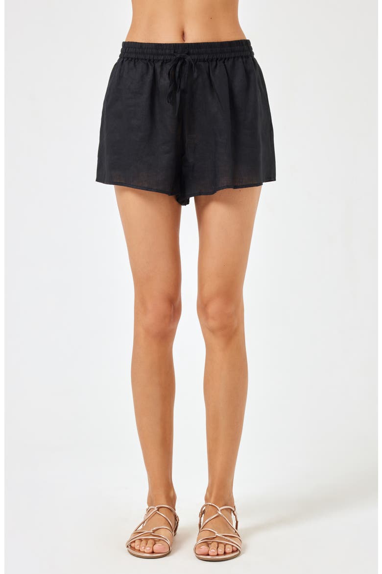 Rio Linen Cover-Up Drawstring Shorts, Main, color, BLACK