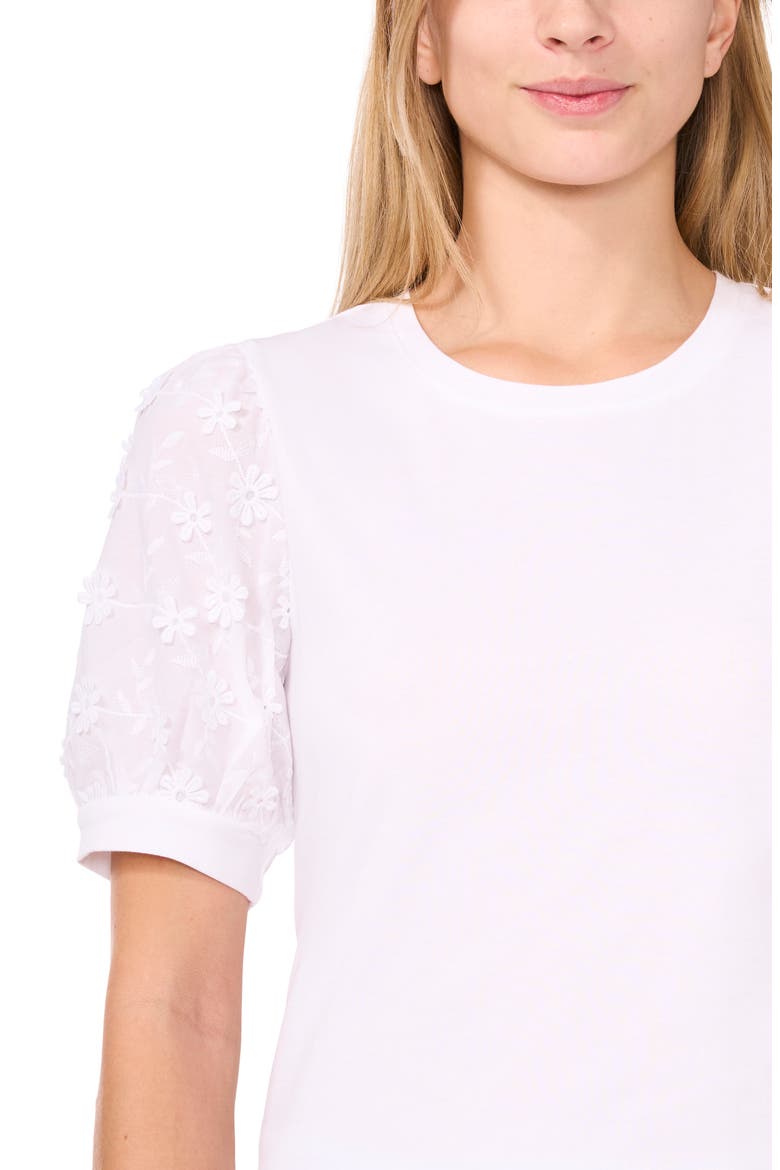Floral Appliqué Sleeve Mixed Media Top, Alternate, color, NEW IVORY