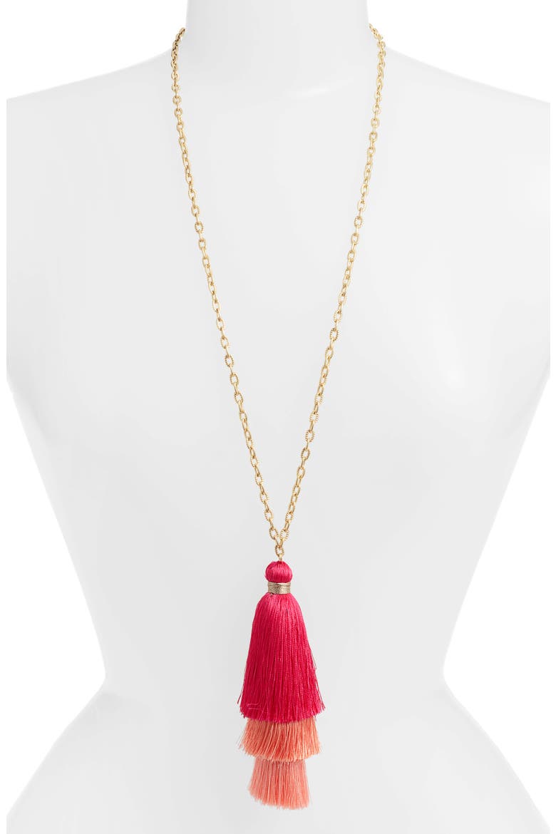 Stephanie Tassel Pendant Necklace, Main, color, GOLD/ PINK