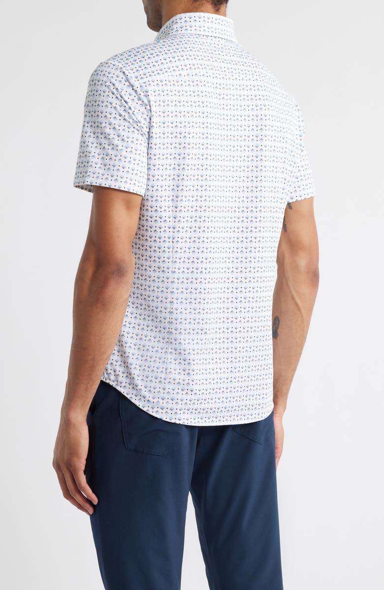 Mizzen+Main Halyard Trim Fit Geo Print Short Sleeve Button-Up Shirt, Alternate, color, Navy Layered Diamond
