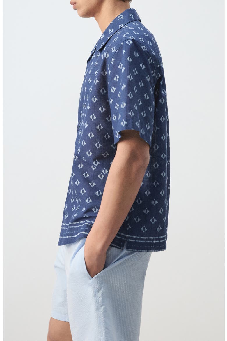 Ikat Cotton Camp Shirt, Alternate, color, INDIGO BLUE