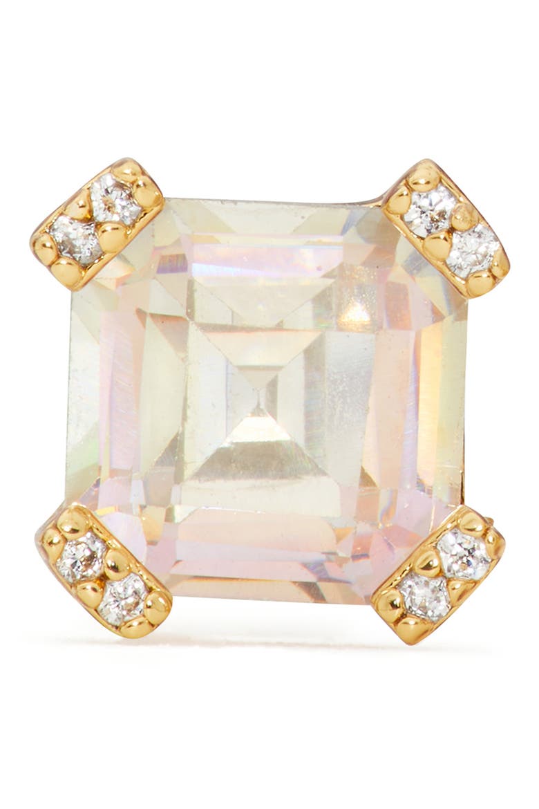 stud earrings, Alternate, color, CLEAR/ GOLD.