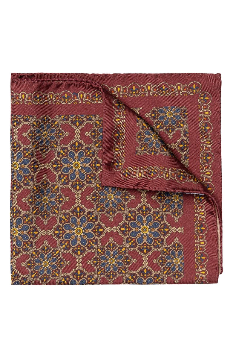 Eton Medallion Print Silk Pocket Square, Main, color, Medium Red